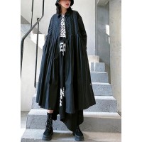 Loose lapel Cinched fine coats women black baggy coat