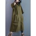 Elegant Army Green Pockets Button Fall Hooded Long sleeve Trench Coats
