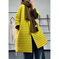 Plus Size Yellow Button Pockets Patchwork Thin Parka Winter